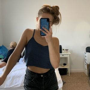 BLUE & BLACK STRIPED CROP TOP